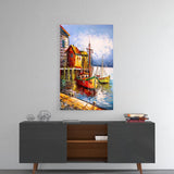 Boats on the Shore Glass Wall Art