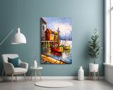 Boats on the Shore Glass Wall Art