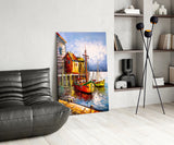 Boats on the Shore Glass Wall Art