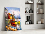 Boats on the Shore Glass Wall Art