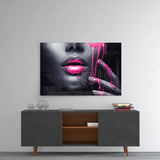 Pink Painted Woman Glass Wall Art