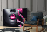 Pink Painted Woman Glass Wall Art