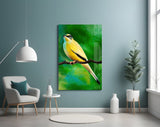 Yellow Vine Bird Glass Wall Art