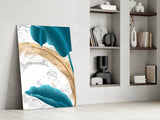 Turquoise Leaves Glass Wall Art