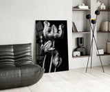 Black and White Flowers Glass Wall Art