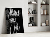 Black and White Flowers Glass Wall Art