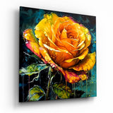 Yellow Rose Glass Wall Art