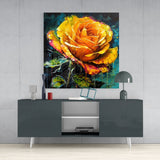 Yellow Rose Glass Wall Art