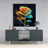 Yellow Rose Glass Wall Art