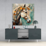 Flower And Horse Glass Wall Art