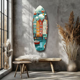 Cute Coastal Village Glass Wall Art