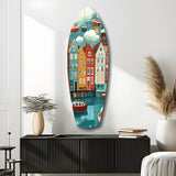 Cute Coastal Village Glass Wall Art