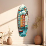 Cute Coastal Village Glass Wall Art