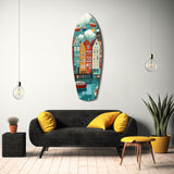 Cute Coastal Village Glass Wall Art