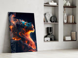 Fire Lion Glass Wall Art