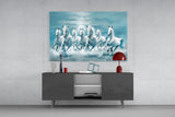 White Horses Glass Wall Art