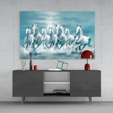 White Horses Glass Wall Art