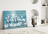 White Horses Glass Wall Art