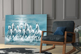 White Horses Glass Wall Art