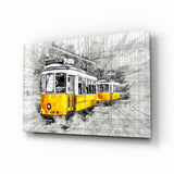 Gelbe Straßenbahn Basel Glasbild