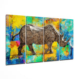 Rhinocéros Art mural en verre Mega 4 pièces (150x92 cm)