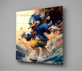 Surfing Duck Glass Wall Art || Designer's Collection