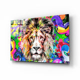 Lion in Colours Glass Wall Art