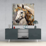 	Flower And Horse Glass Wall Art
